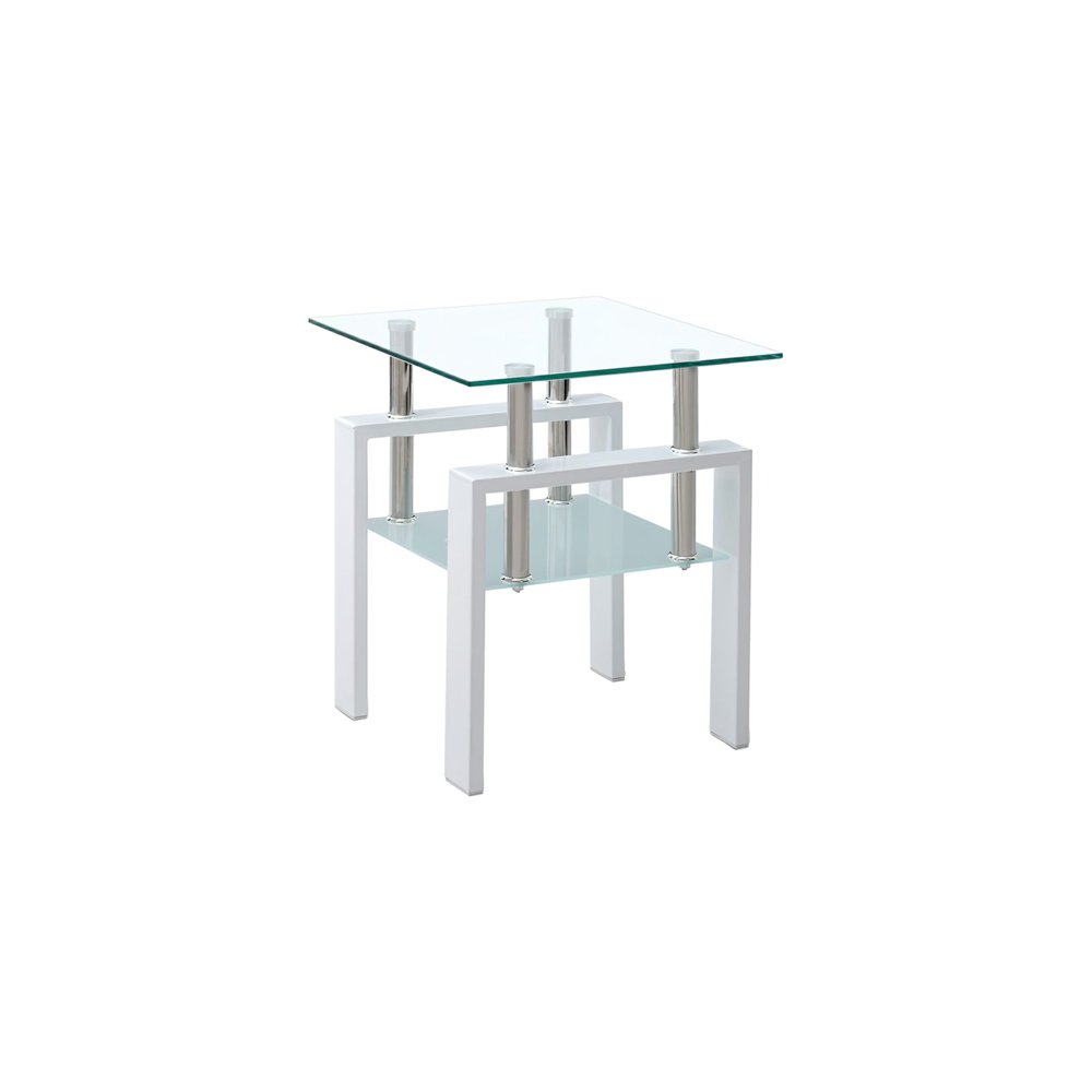 Set of Two Clear and White Glass and Metal Square End Tables With Shelf HomeRoots