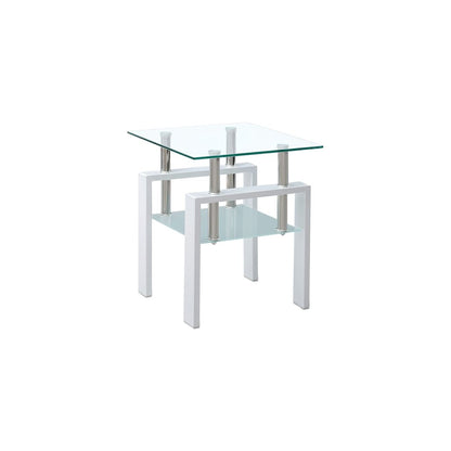 Set of Two Clear and White Glass and Metal Square End Tables With Shelf HomeRoots