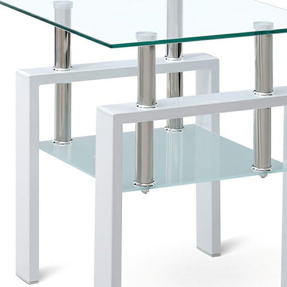 Set of Two Clear and White Glass and Metal Square End Tables With Shelf HomeRoots