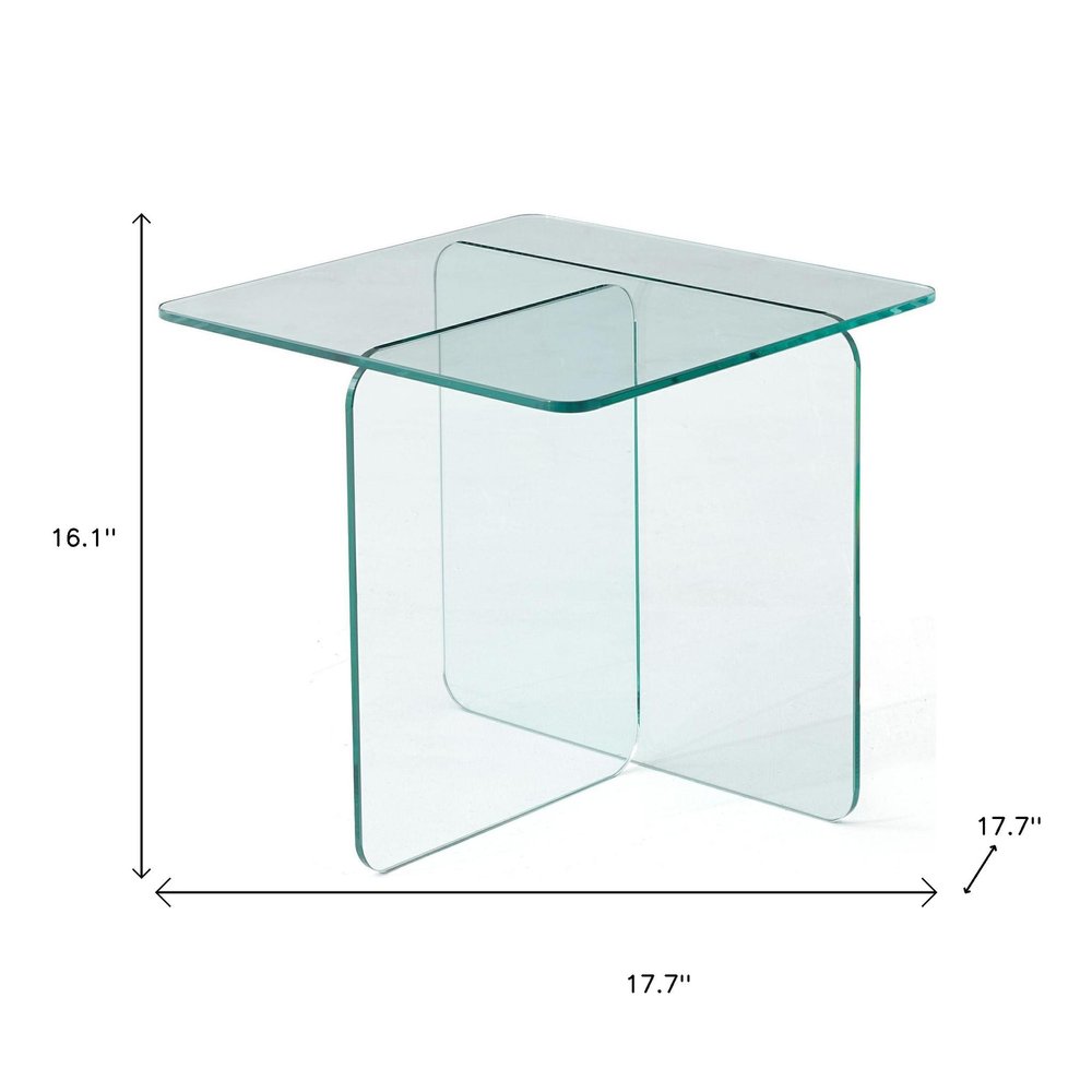 16" Clear Glass Square Cross Legs End Table HomeRoots