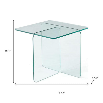 16" Clear Glass Square Cross Legs End Table HomeRoots