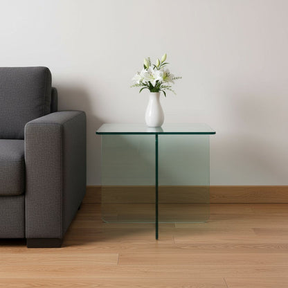 16" Clear Glass Square Cross Legs End Table HomeRoots