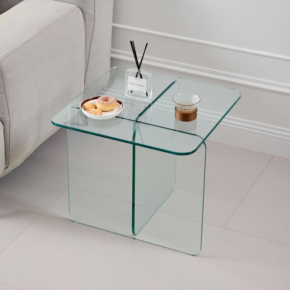 16" Clear Glass Square Cross Legs End Table HomeRoots