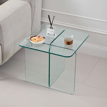 16" Clear Glass Square Cross Legs End Table HomeRoots
