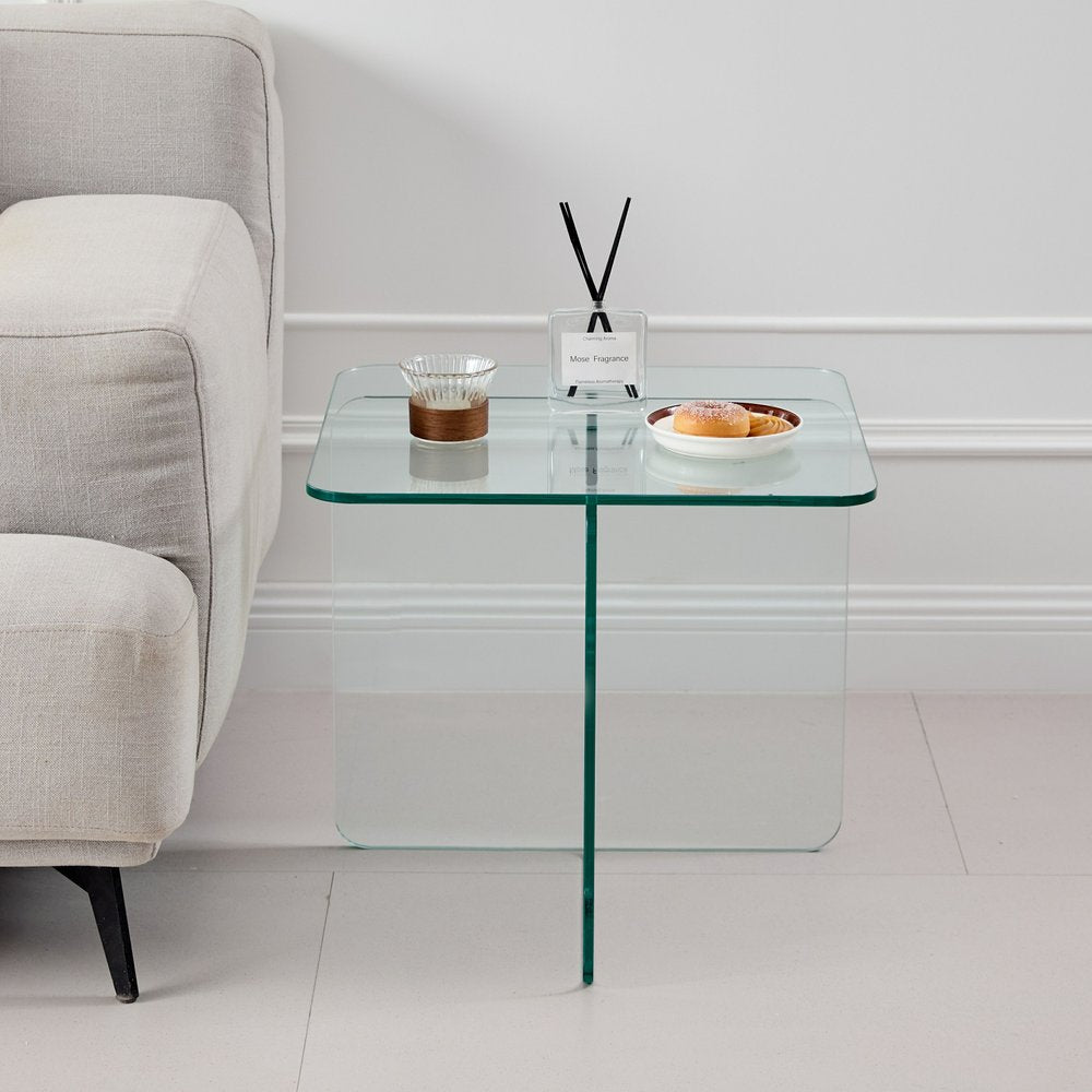 16" Clear Glass Square Cross Legs End Table HomeRoots