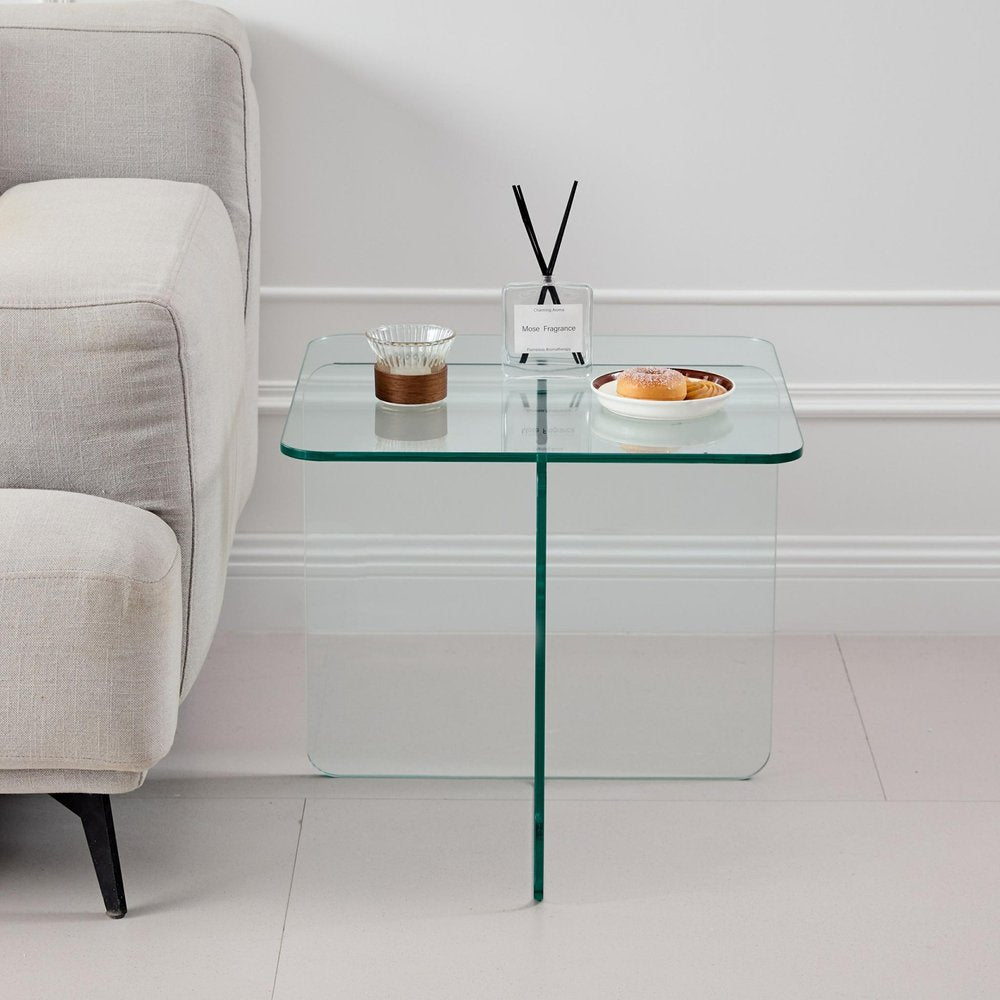 16" Clear Glass Square Cross Legs End Table HomeRoots