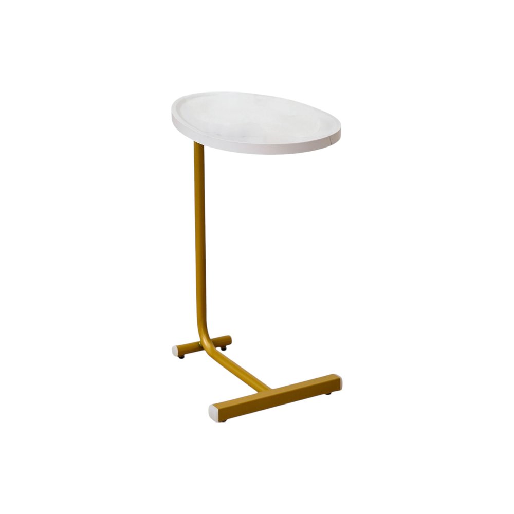 Set of Two White and Gold Faux Marble and Metal Oval End Tables HomeRoots
