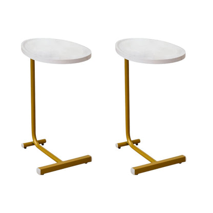 Set of Two White and Gold Faux Marble and Metal Oval End Tables HomeRoots