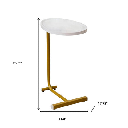 Set of Two White and Gold Faux Marble and Metal Oval End Tables HomeRoots