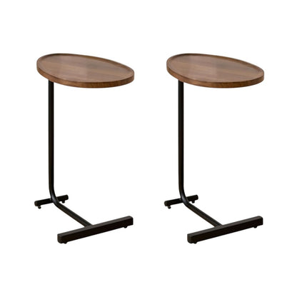 Set of Two Brown and Black Wood and Metal Oval End Tables HomeRoots