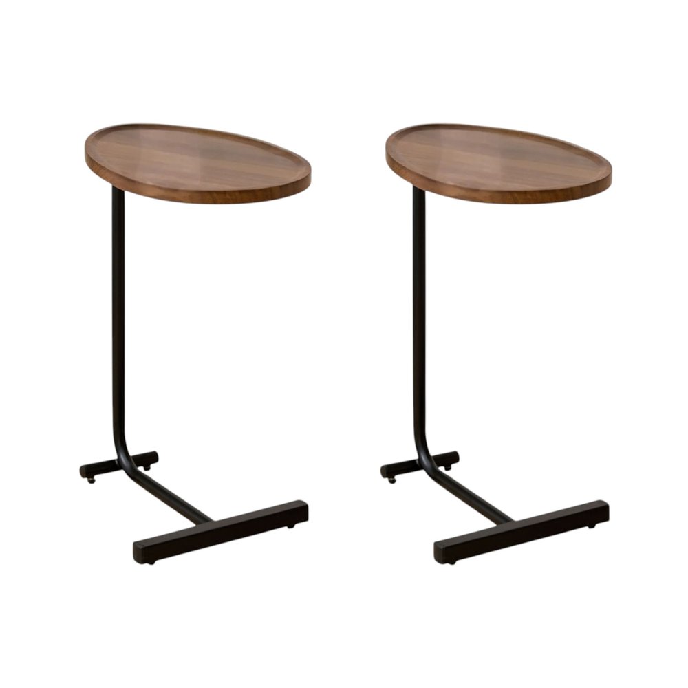 Set of Two Brown and Black Wood and Metal Oval End Tables HomeRoots