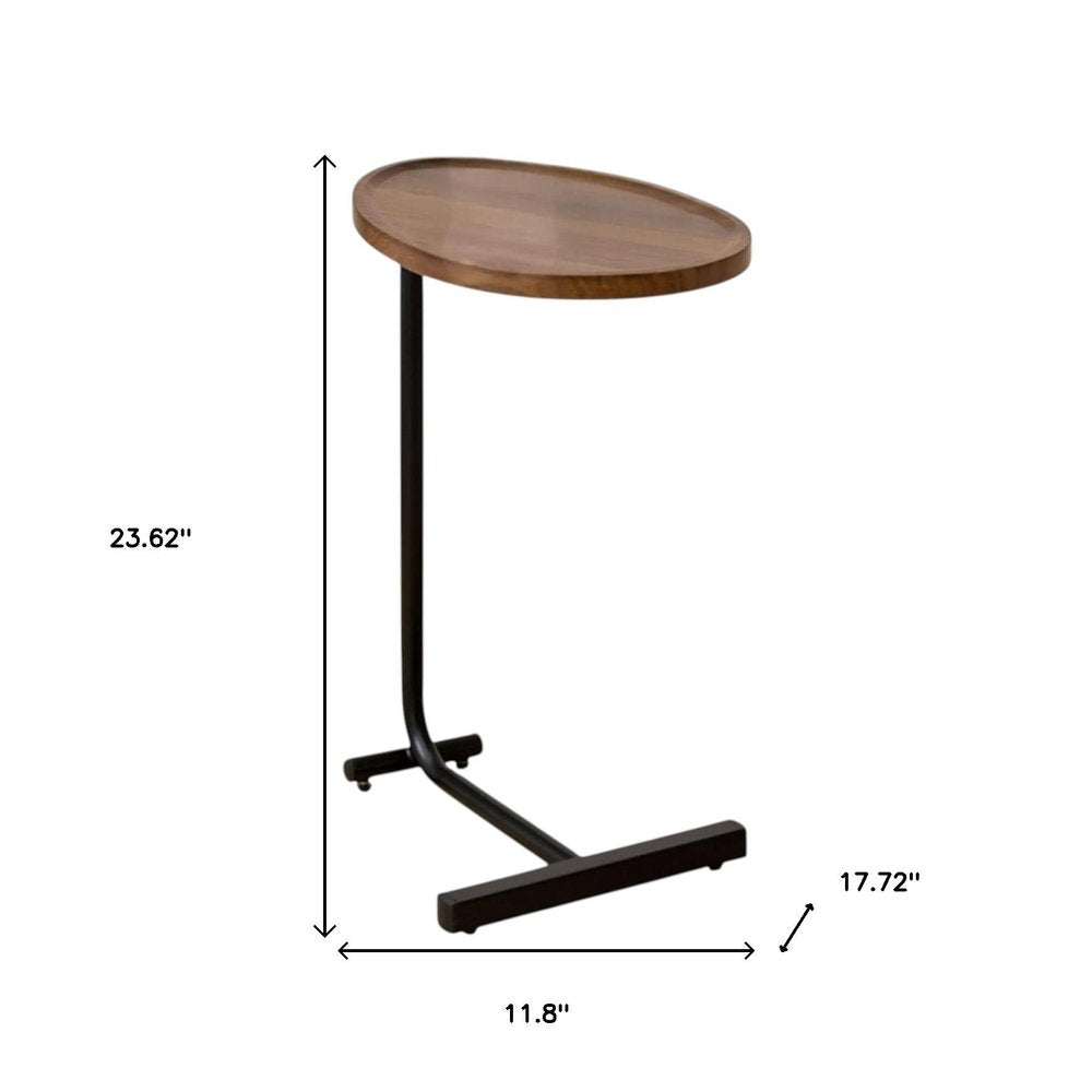 Set of Two Brown and Black Wood and Metal Oval End Tables HomeRoots