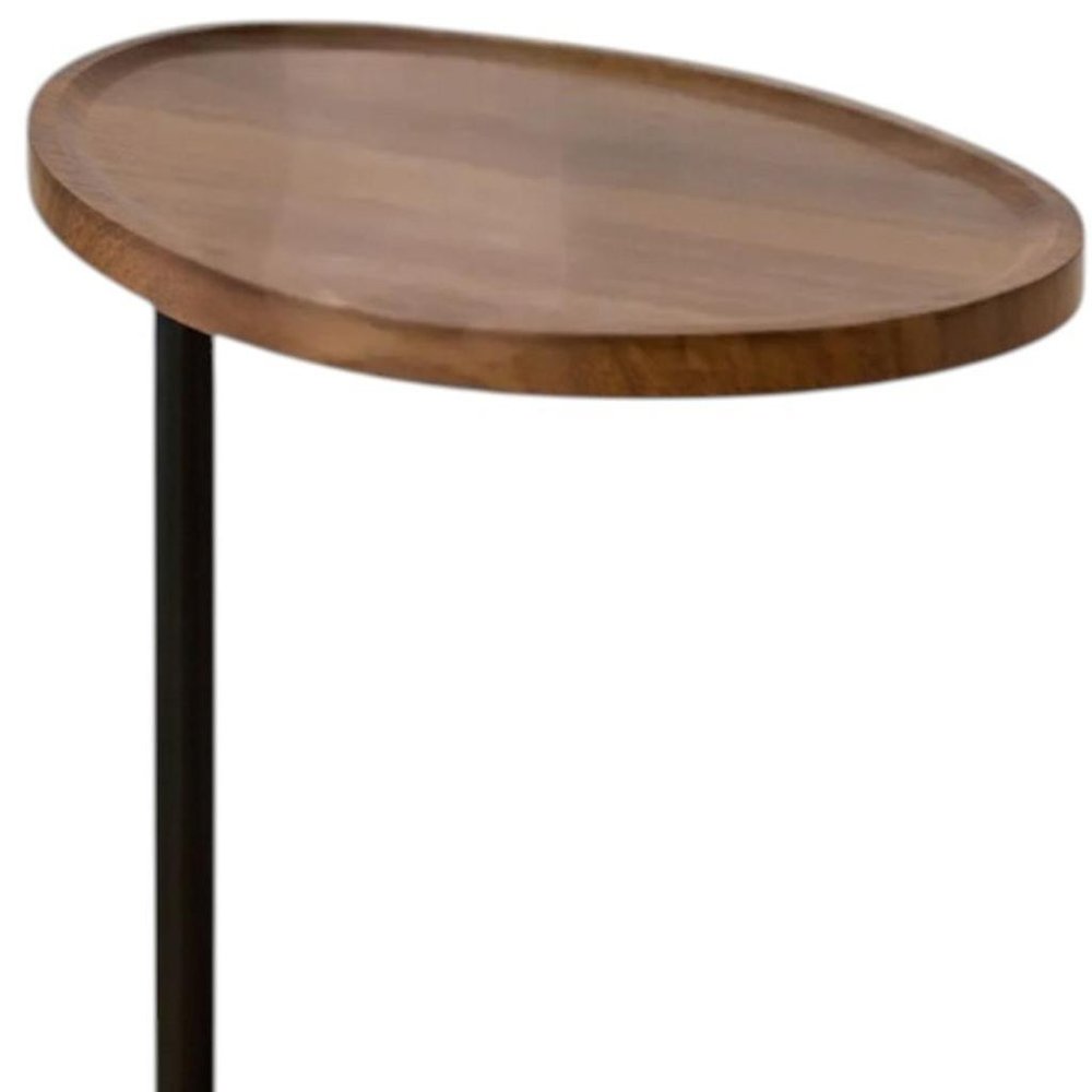 Set of Two Brown and Black Wood and Metal Oval End Tables HomeRoots