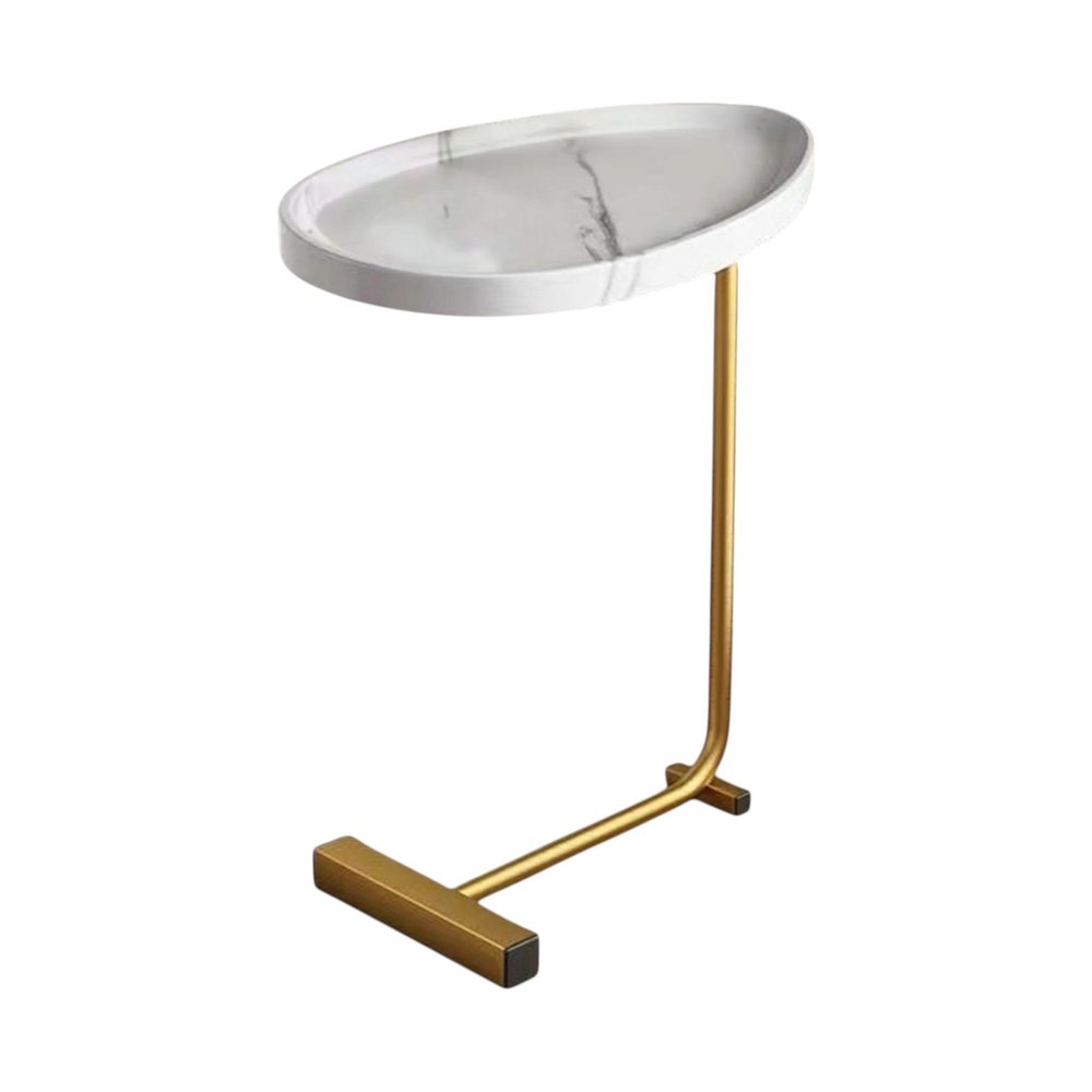 24" White and Gold Faux Marble and Metal Oval End Table HomeRoots