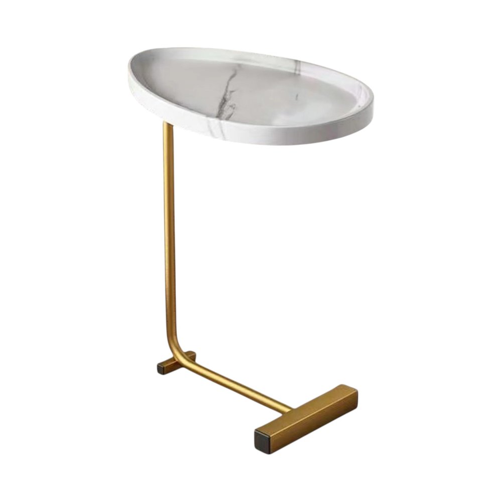24" White and Gold Faux Marble and Metal Oval End Table HomeRoots