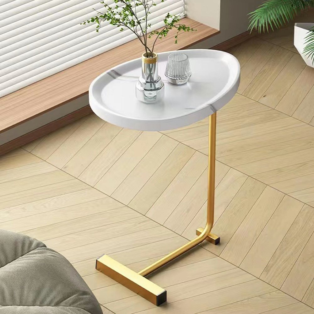 24" White and Gold Faux Marble and Metal Oval End Table HomeRoots