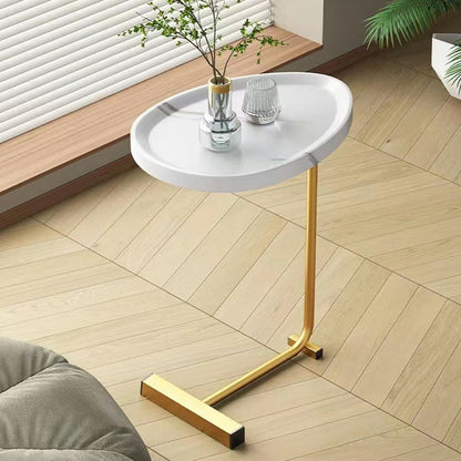 24" White and Gold Faux Marble and Metal Oval End Table HomeRoots