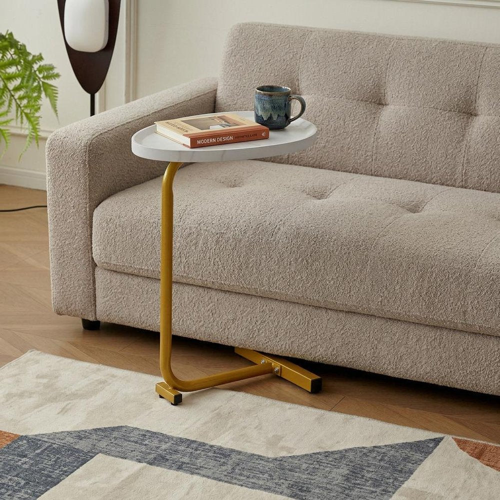 24" White and Gold Faux Marble and Metal Oval End Table HomeRoots