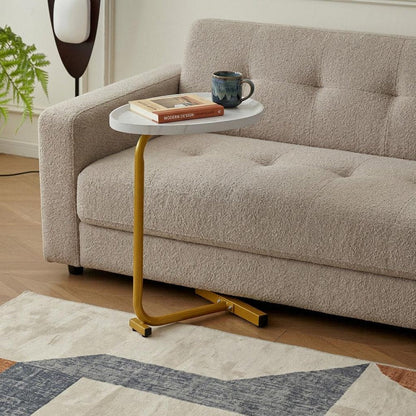24" White and Gold Faux Marble and Metal Oval End Table HomeRoots