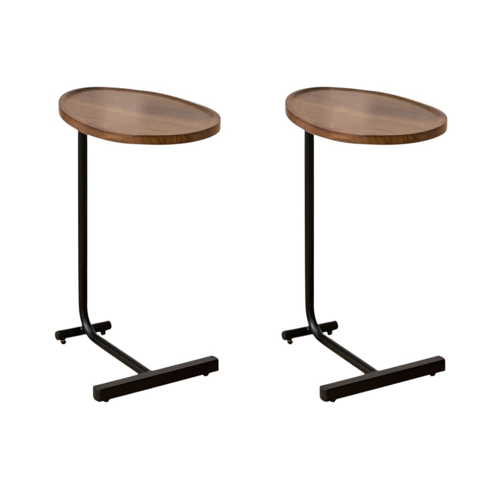 Set of Two Brown and Black Wood and Metal Oval End Tables HomeRoots