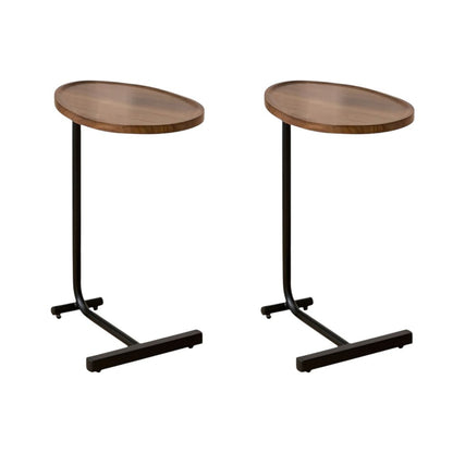 Set of Two Brown and Black Wood and Metal Oval End Tables HomeRoots