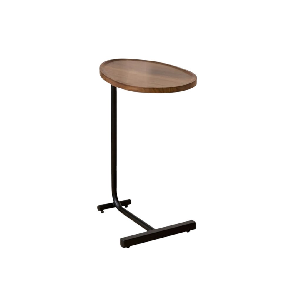 24" Brown and Black Solid Wood and Steel Oval End Tables