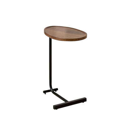 24" Brown and Black Solid Wood and Steel Oval End Tables