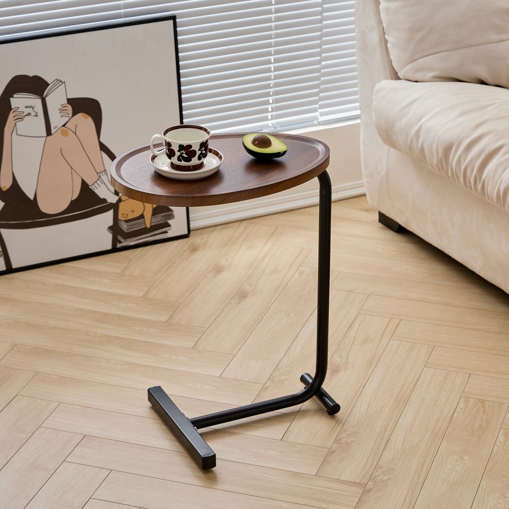 24" Brown And Black Solid Wood And Steel Oval End Table HomeRoots