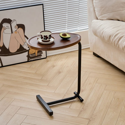 24" Brown and Black Solid Wood and Steel Oval End Tables