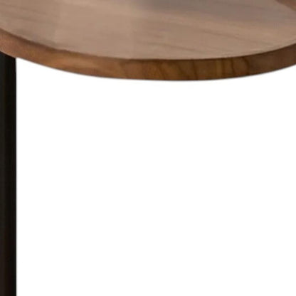 24" Brown and Black Solid Wood and Steel Oval End Tables