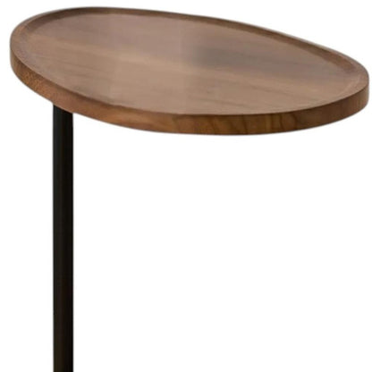 24" Brown and Black Solid Wood and Steel Oval End Tables