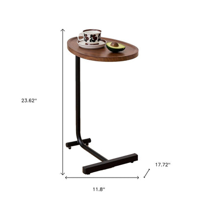 24" Brown and Black Solid Wood and Steel Oval End Tables