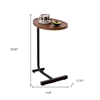 24" Brown And Black Solid Wood And Steel Oval End Table HomeRoots