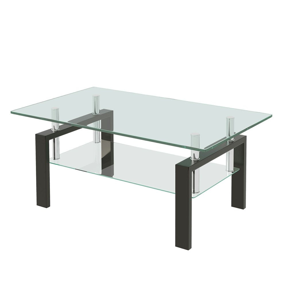 39" Clear And Dark Gray Glass And Steel Coffee Table HomeRoots