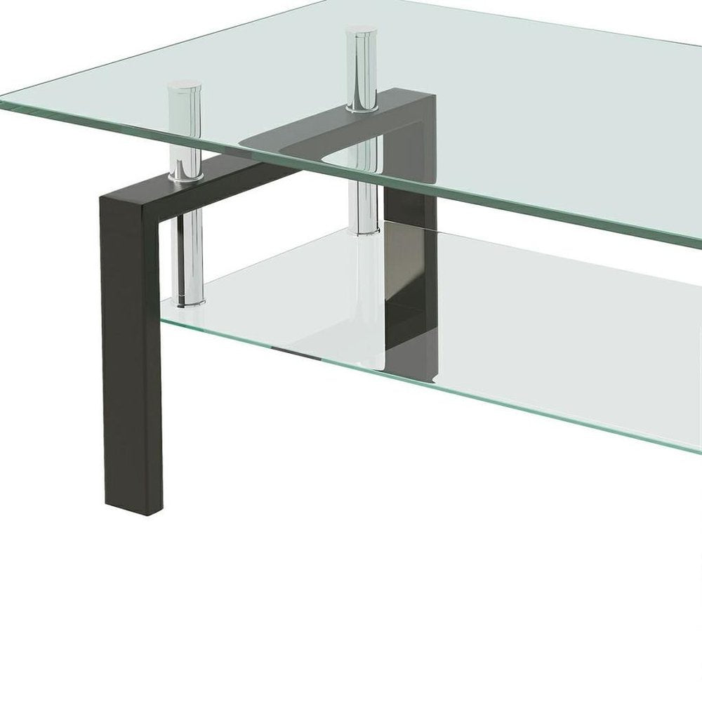 39" Clear And Dark Gray Glass And Steel Coffee Table — view 3