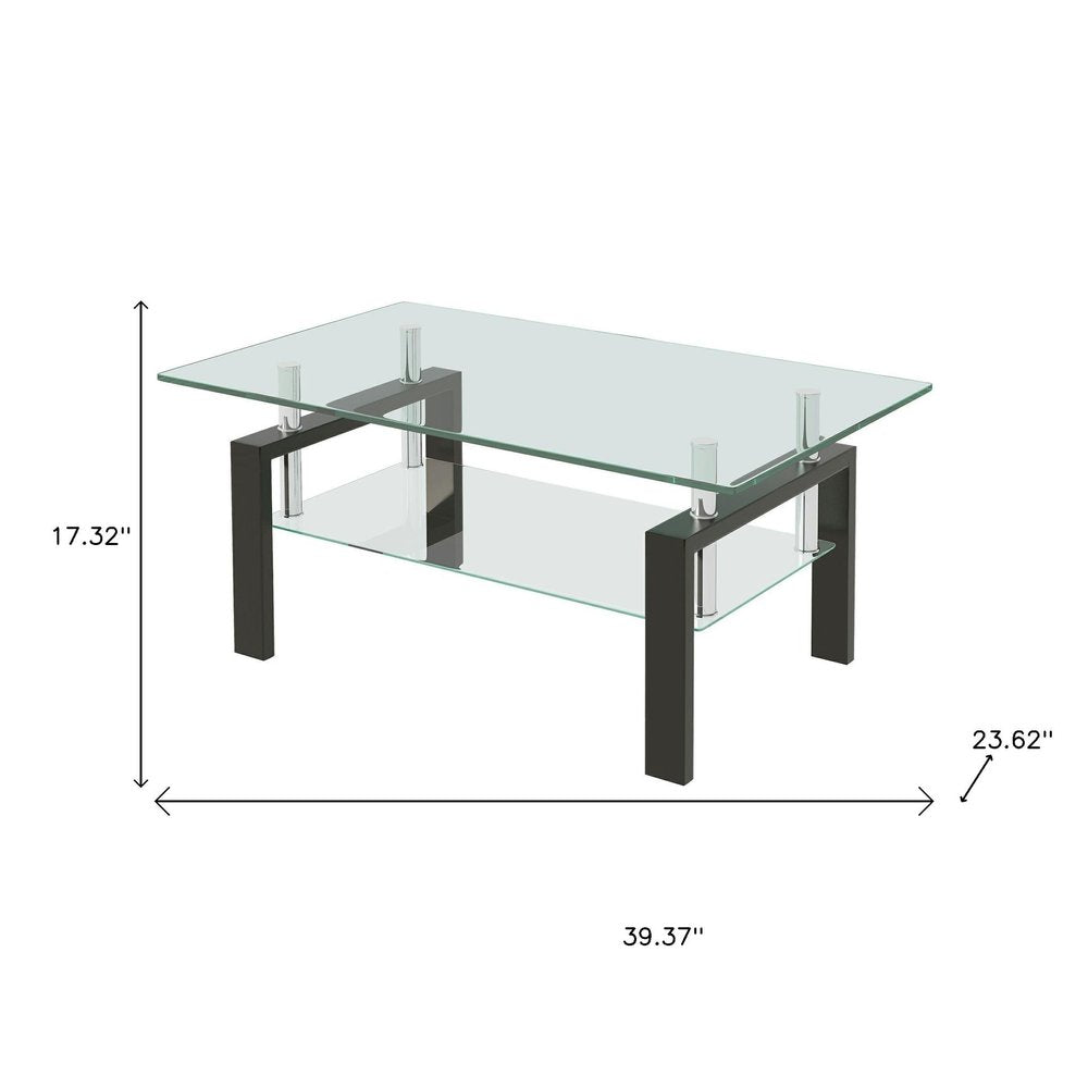 39" Clear And Dark Gray Glass And Steel Coffee Table HomeRoots