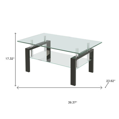 39" Clear And Dark Gray Glass And Steel Coffee Table HomeRoots