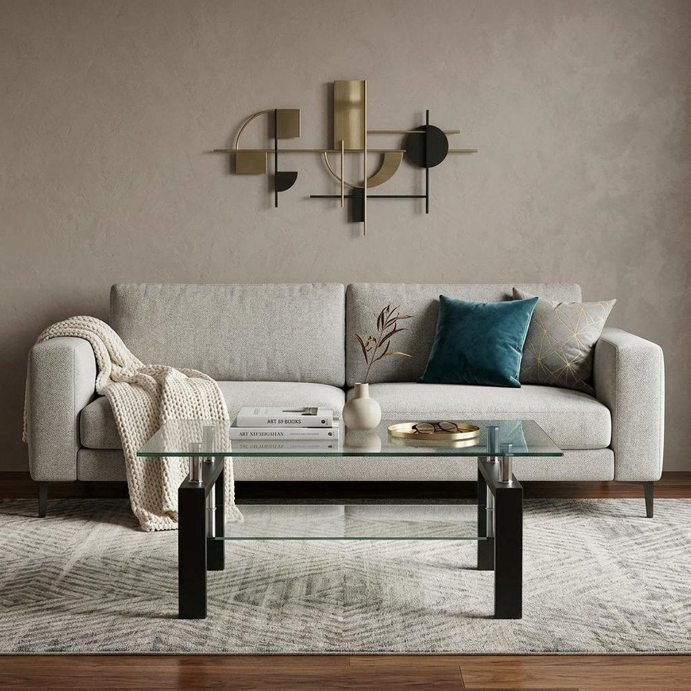 39" Clear And Dark Gray Glass And Steel Coffee Table — view 5