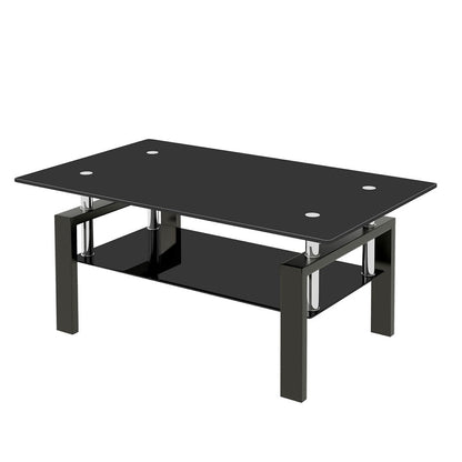 39" Black Glass and Steel Coffee Table HomeRoots