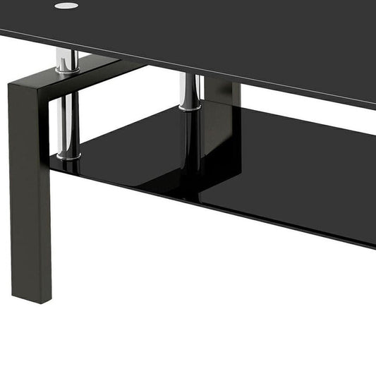 39" Black Glass and Steel Coffee Table