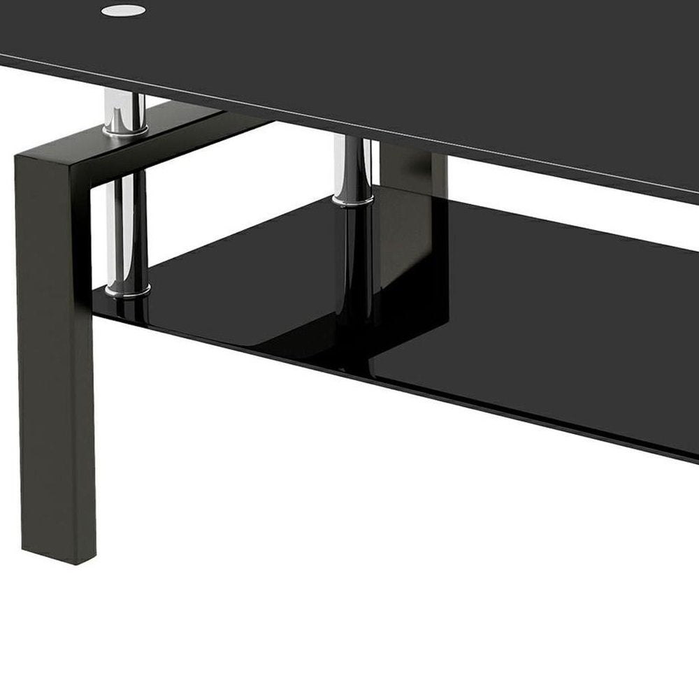 39" Black Glass and Steel Coffee Table — view 2