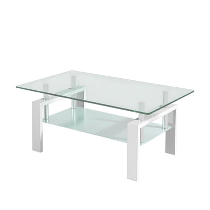 39" Clear and White Glass and Steel Coffee Table With Shelf HomeRoots