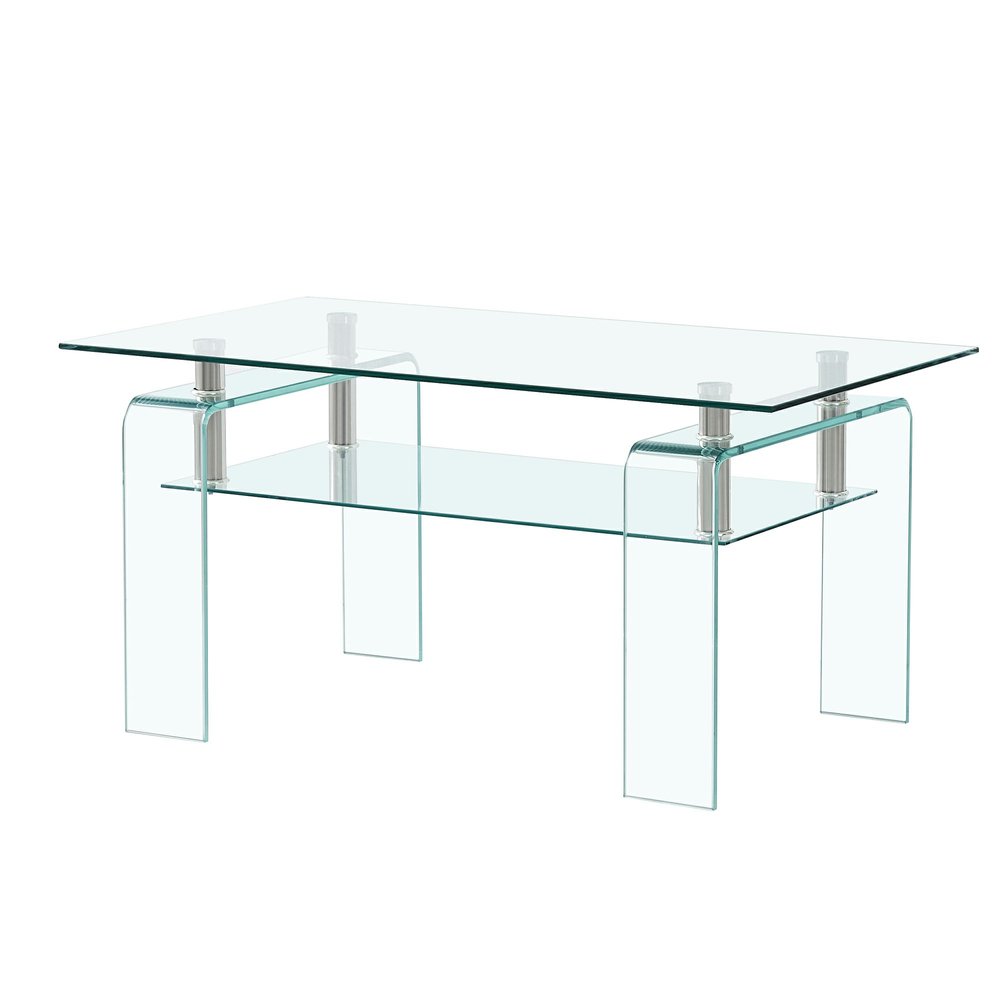 39" Clear Glass Coffee Table With Shelf HomeRoots