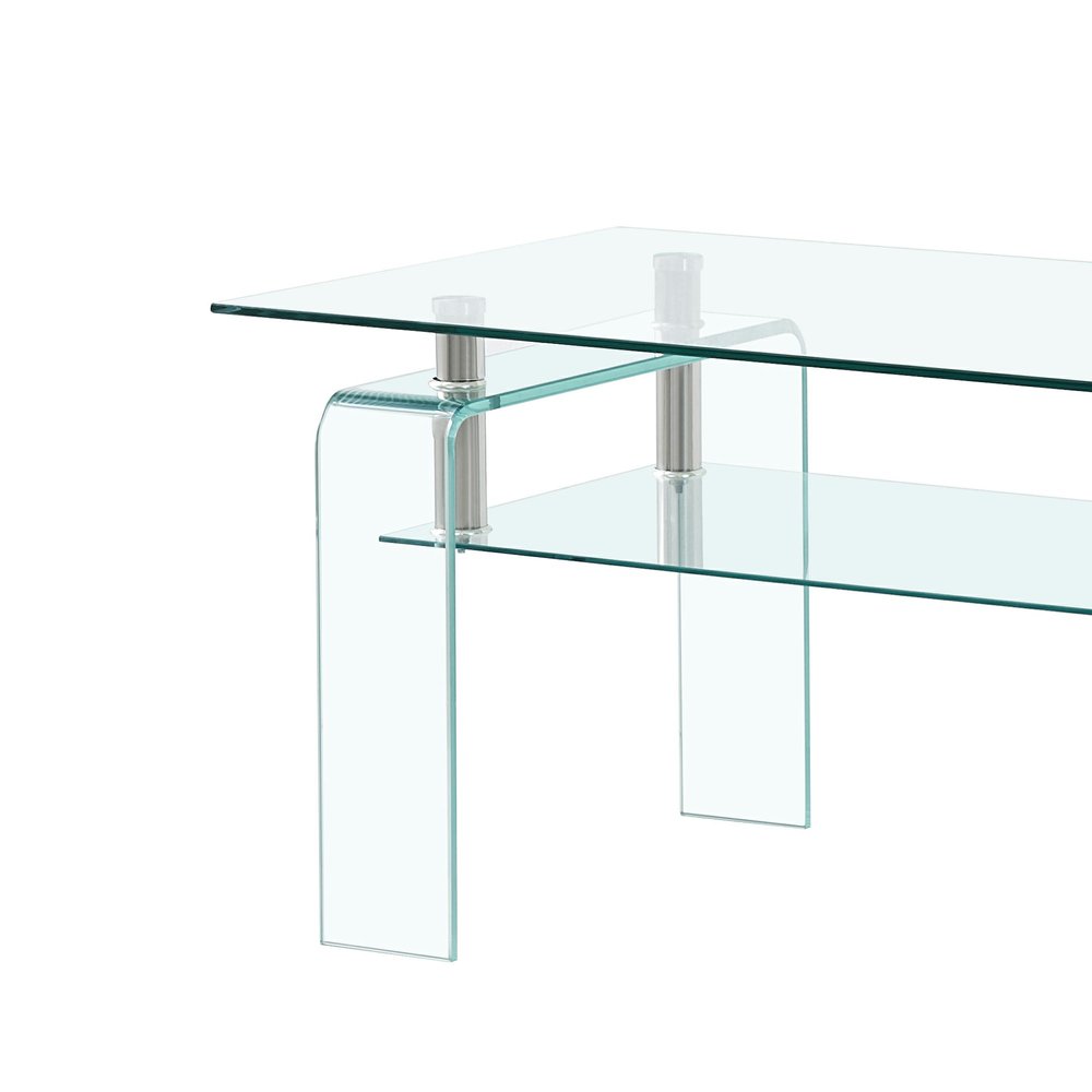 39" Clear Glass Coffee Table With Shelf HomeRoots