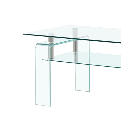 39" Clear Glass Coffee Table With Shelf HomeRoots