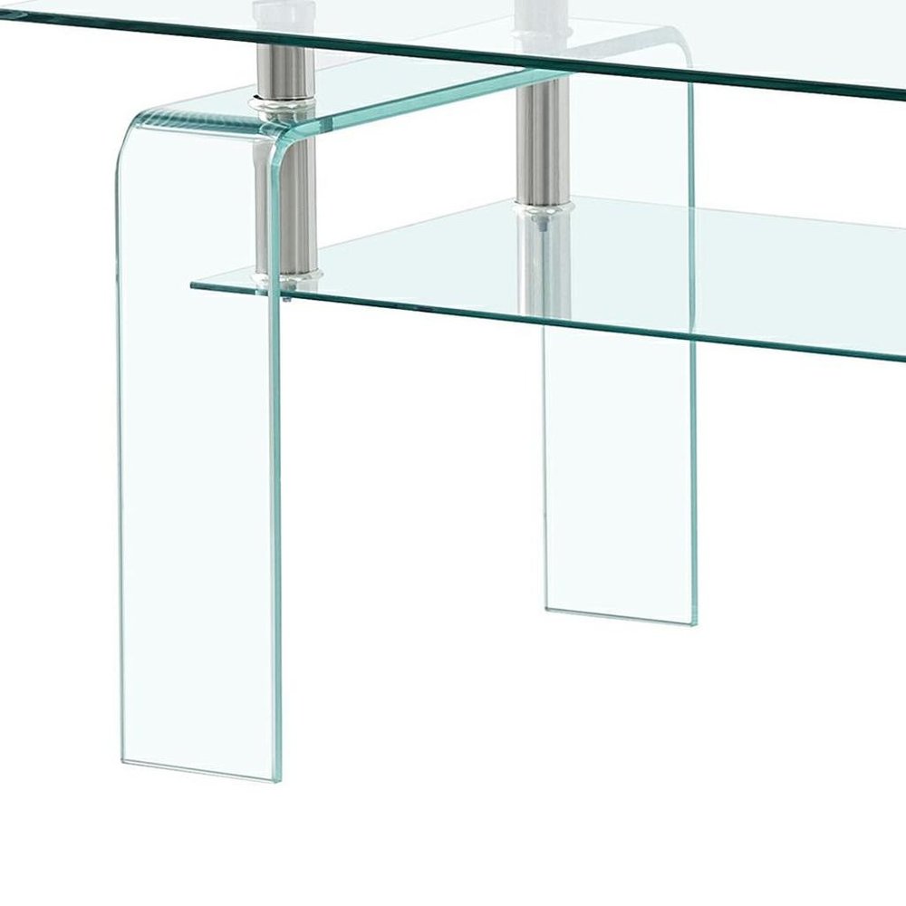 39" Clear Glass Coffee Table With Shelf HomeRoots