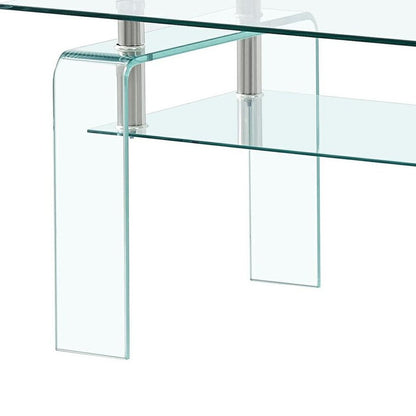 39" Clear Glass Coffee Table With Shelf HomeRoots