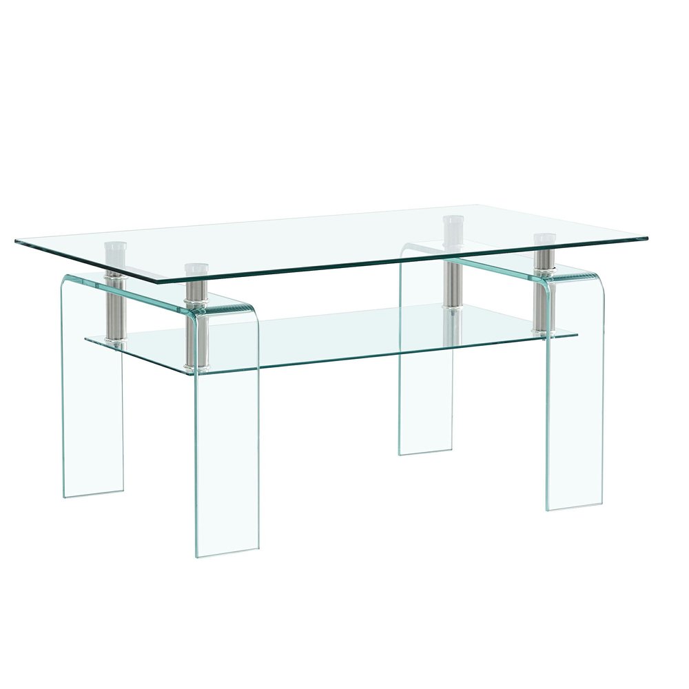 39" Clear Glass Coffee Table With Shelf HomeRoots
