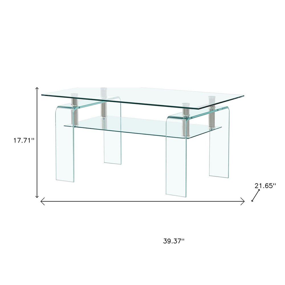 39" Clear Glass Coffee Table With Shelf HomeRoots