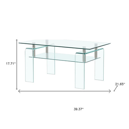 39" Clear Glass Coffee Table With Shelf HomeRoots
